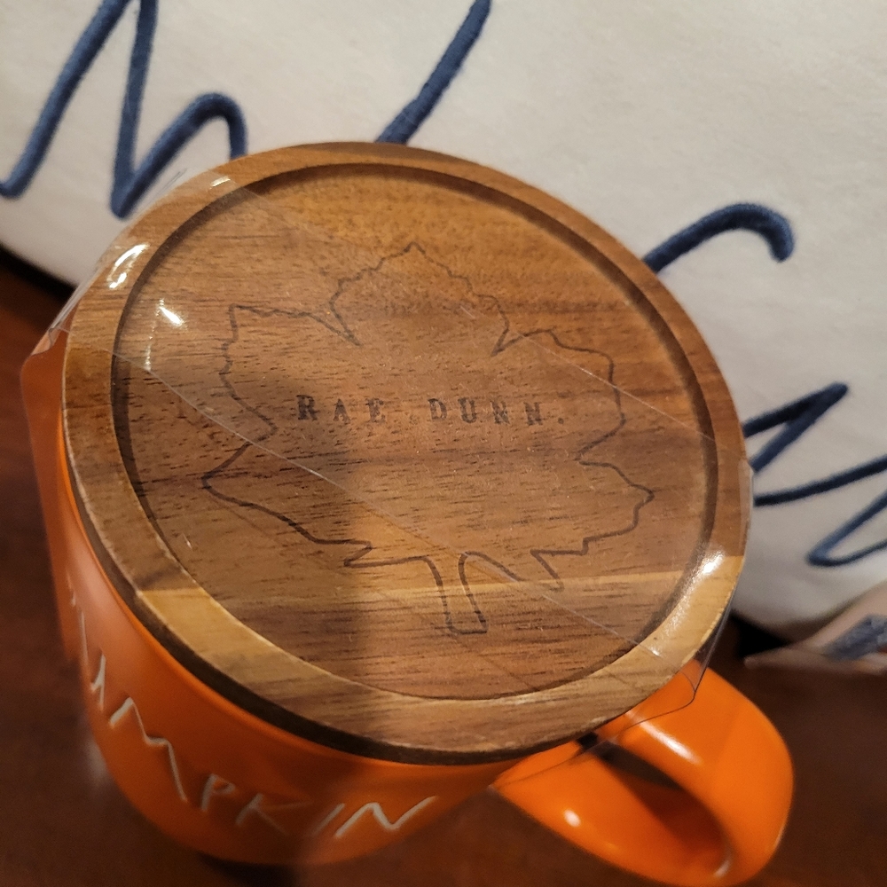 Rae Dunn | NWT PUMPKIN Fall Autumn Coffee Tea Mug w/ Wooden Lid, Orange & Ivory